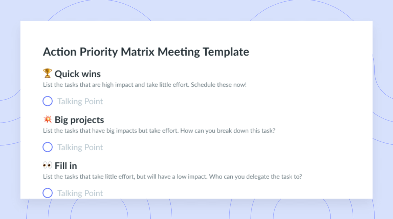 Action Priority Matrix Meeting Template