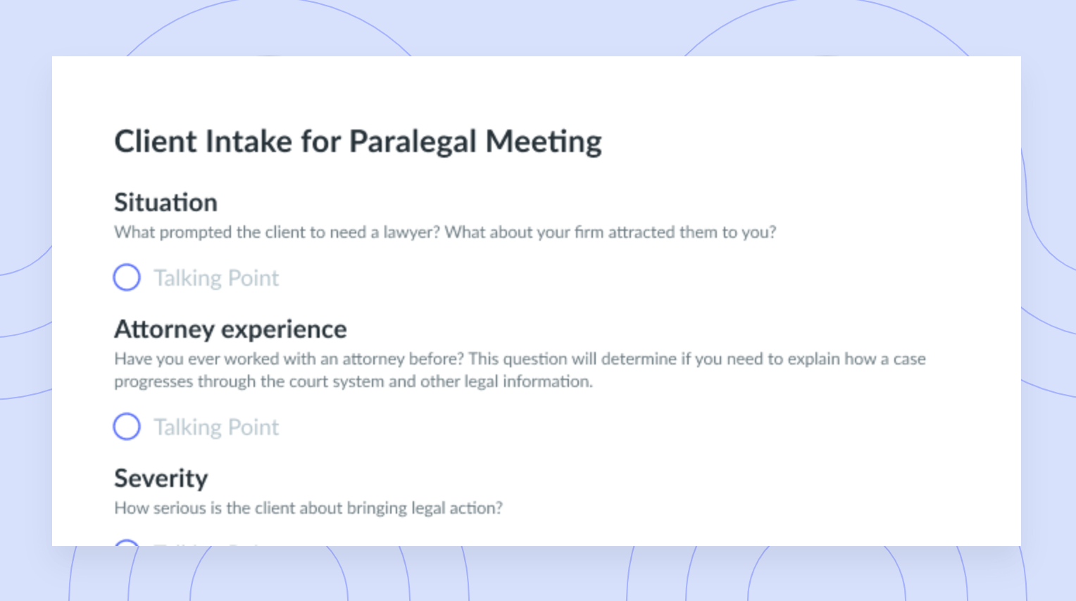 Client Intake for Paralegal Meeting Template