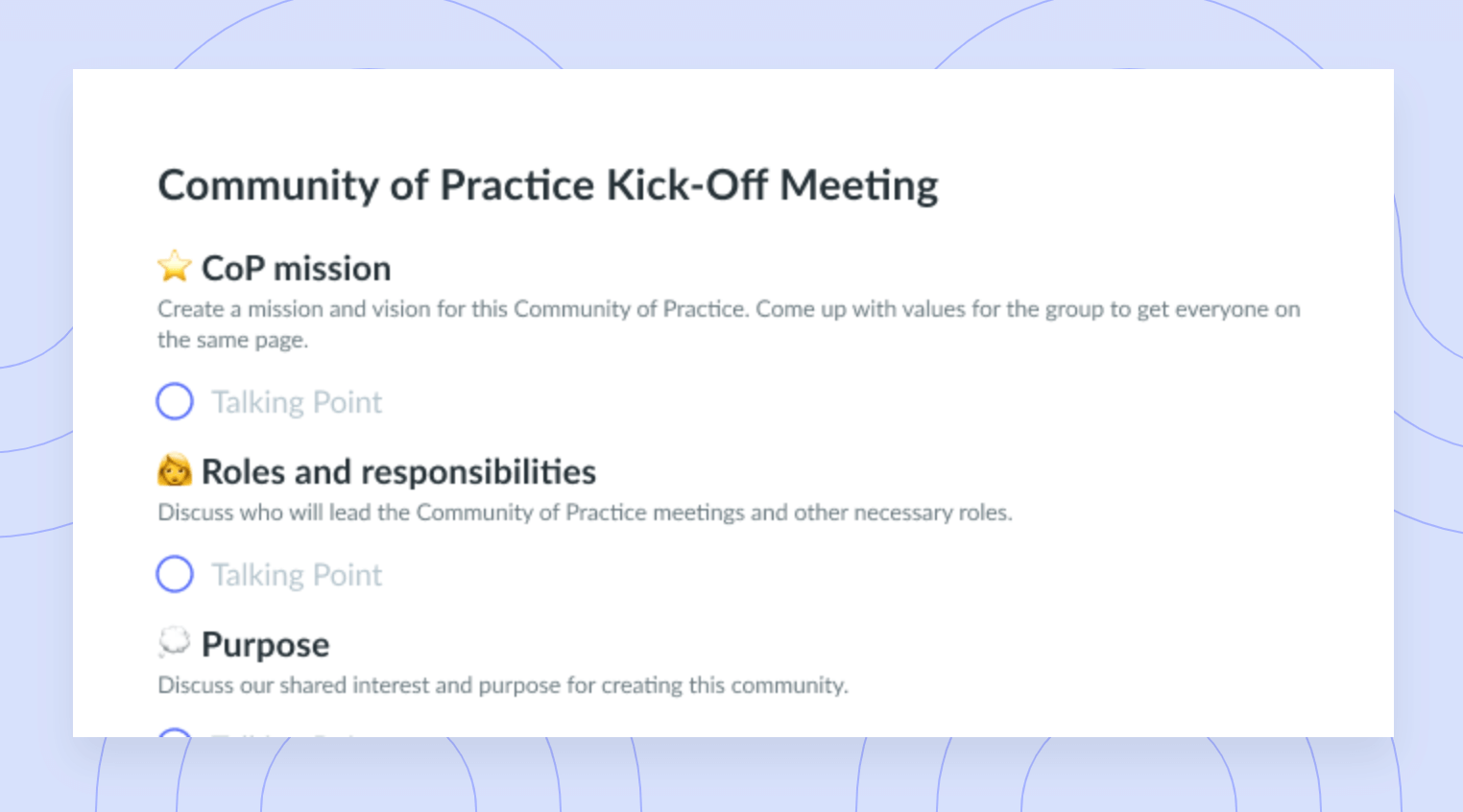 Community of Practice Kick-Off Meeting Template