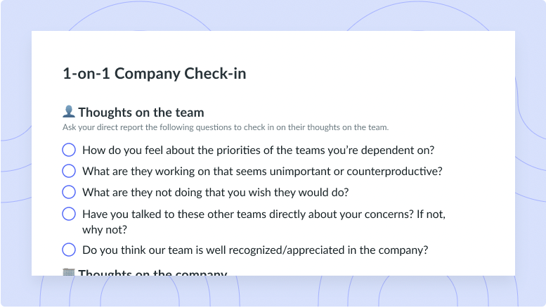 Company Questions Meeting Template