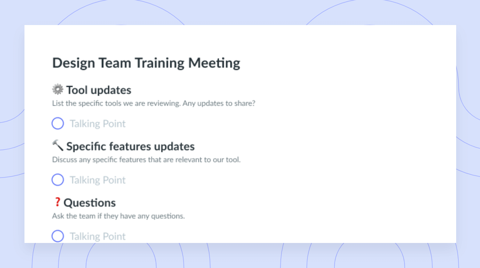 Design Team Training Meeting Template