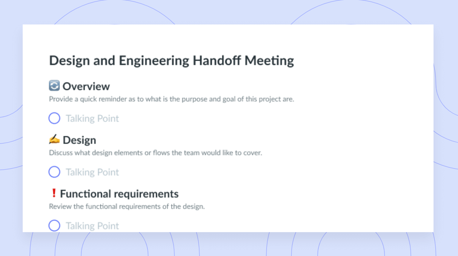 Design and Engineering Handoff Meeting Template