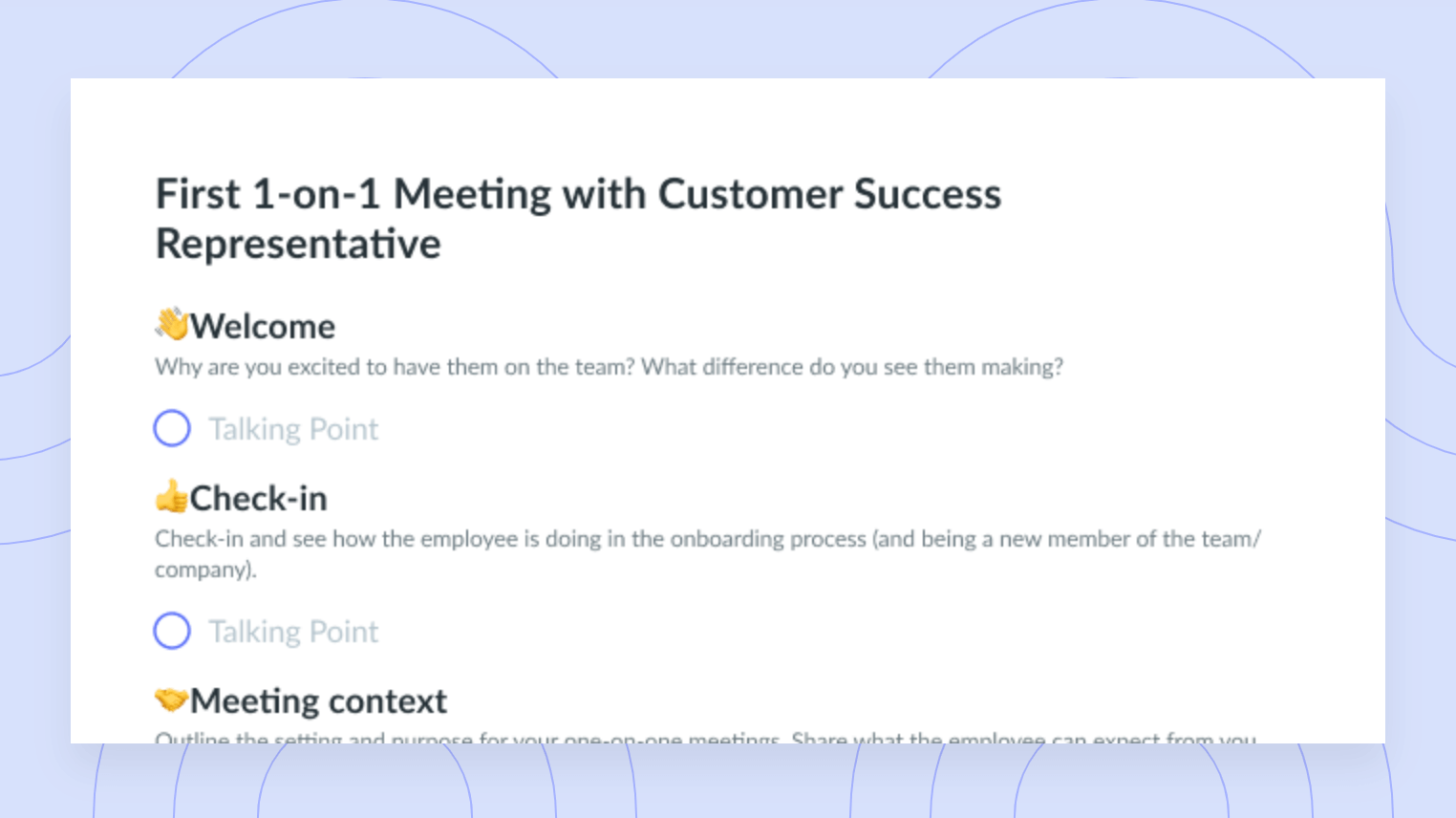 First 1-on-1 Meeting with Customer Success Representative