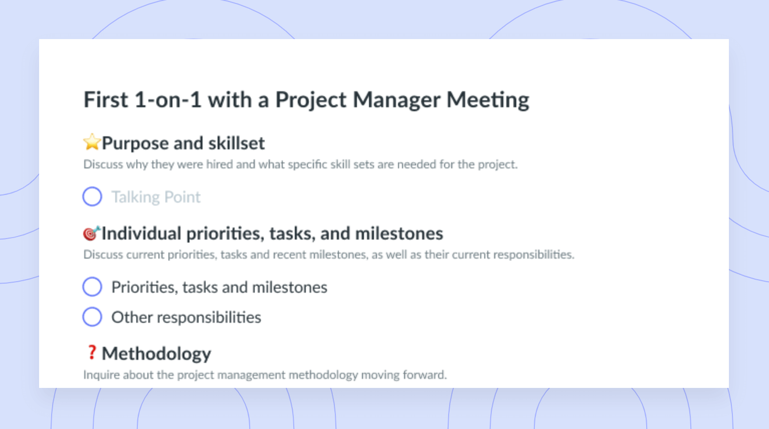 First One-on-One with a Project Manager Meeting Template