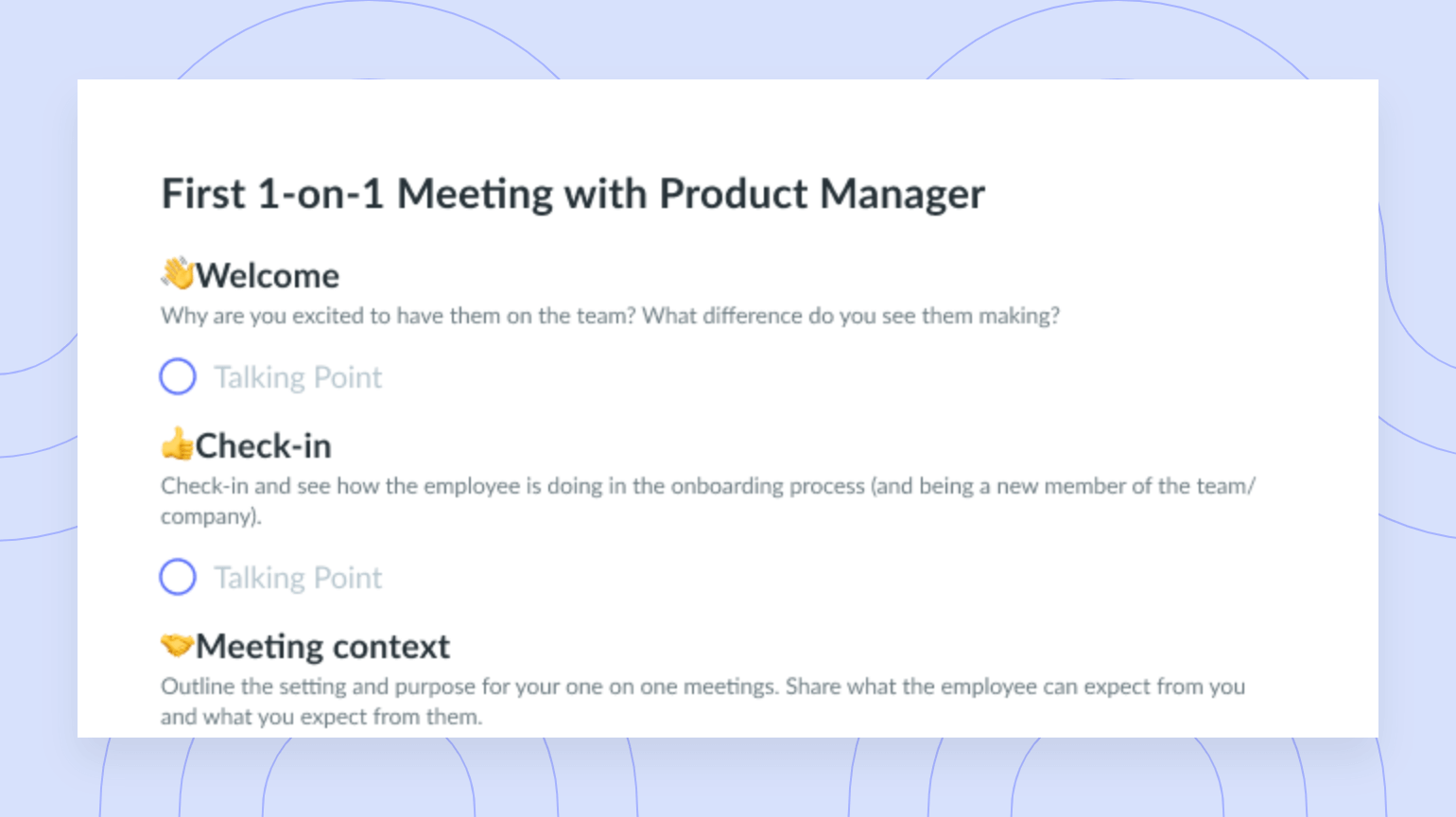 First One-on-One Meeting with Product Manager