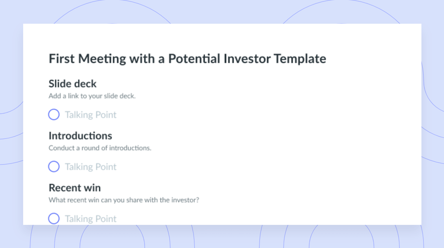 First Meeting with a Potential Investor Template