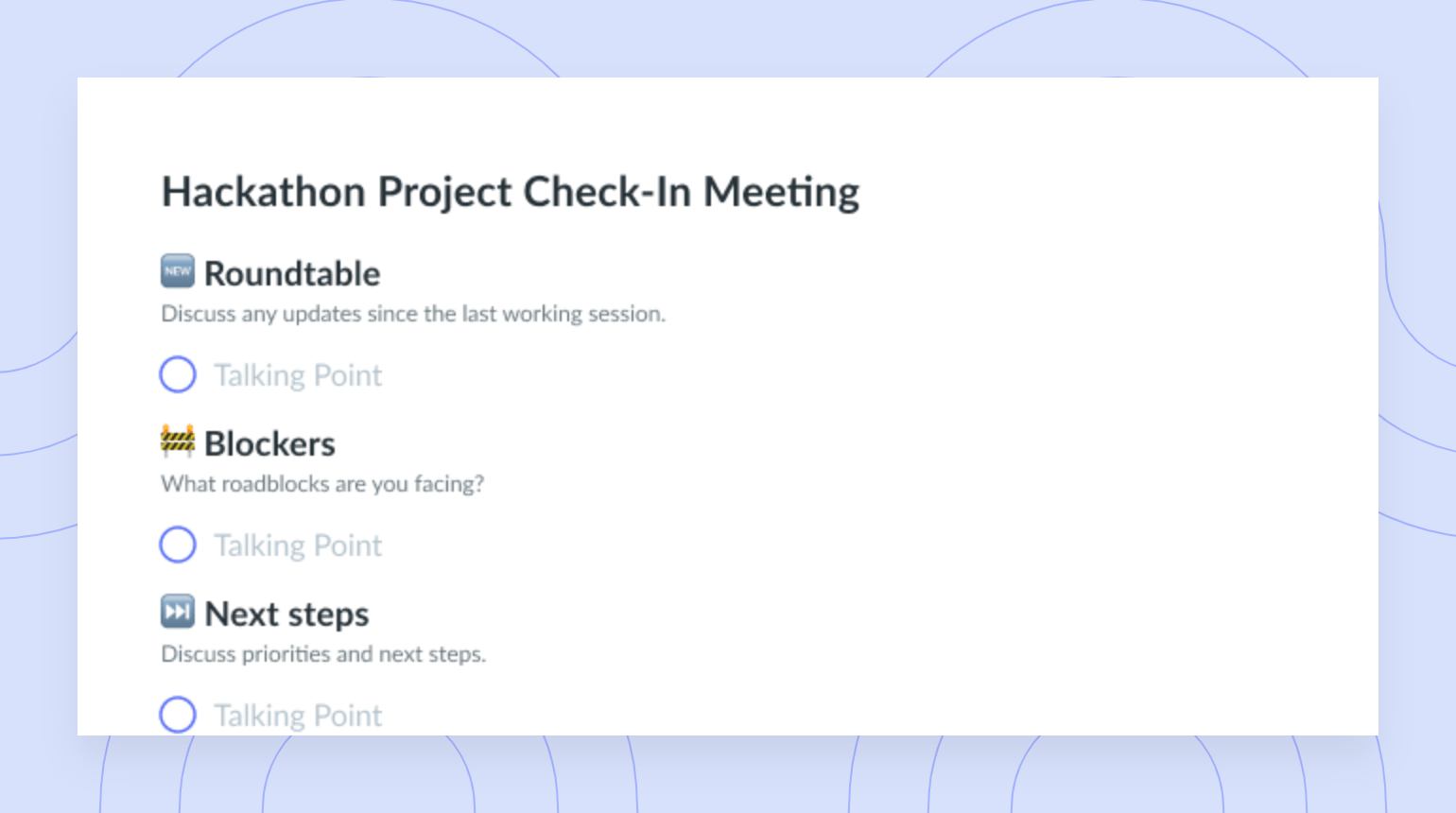 Hackathon Project Check-In Meeting Template