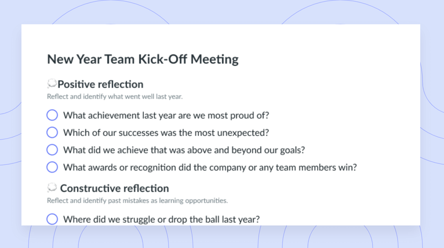 New Year Team Kick-Off Meeting Template