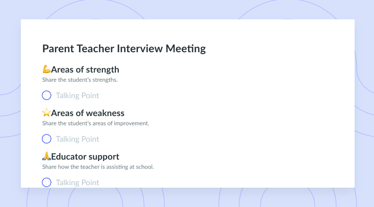 Parent Teacher Interview Meeting Template
