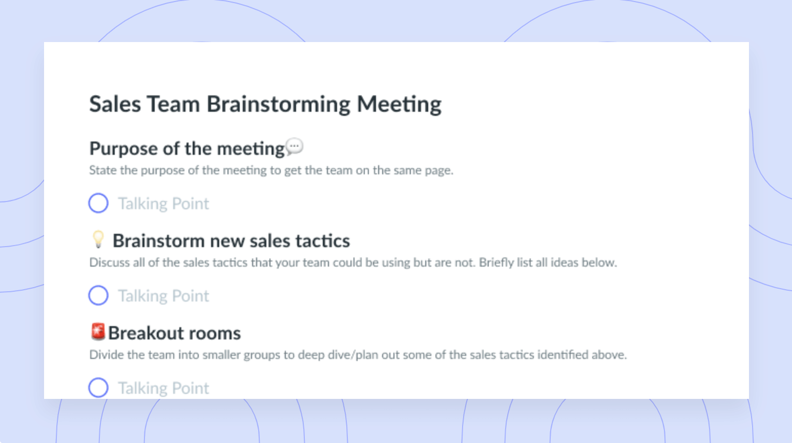 Sales Team Brainstorm Meeting Template