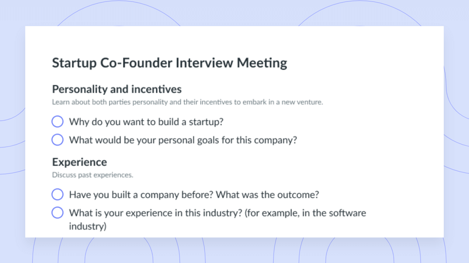 Startup Co-Founder Interview Template