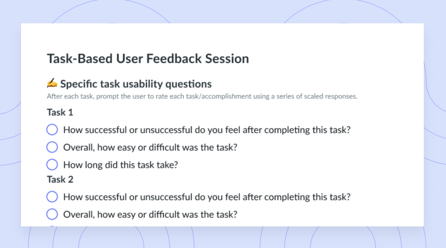 Task-Based User Feedback Session Template