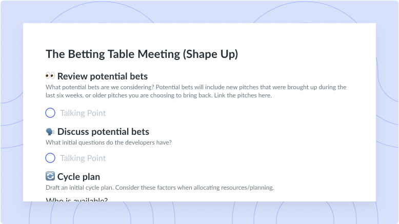 The Betting Table Meeting Template