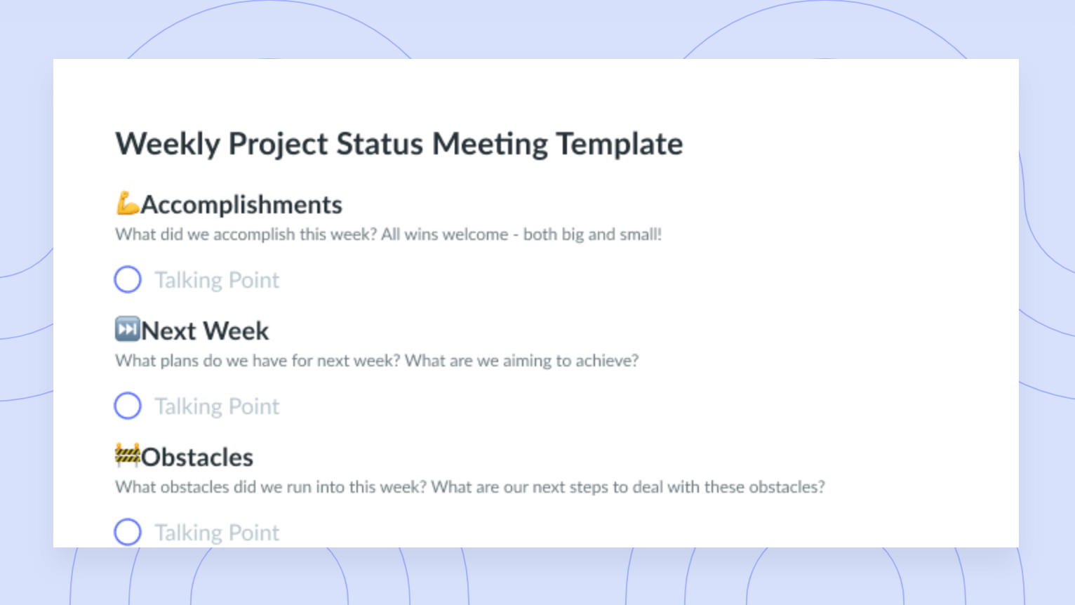 Weekly Project Status Meeting Template
