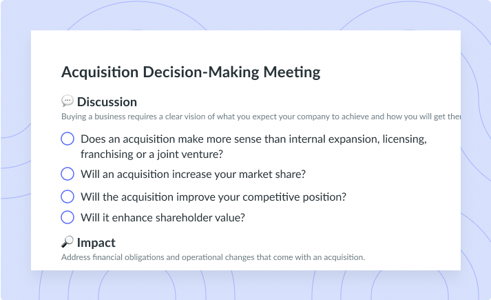 Acquisition Decision Making Meeting Template
