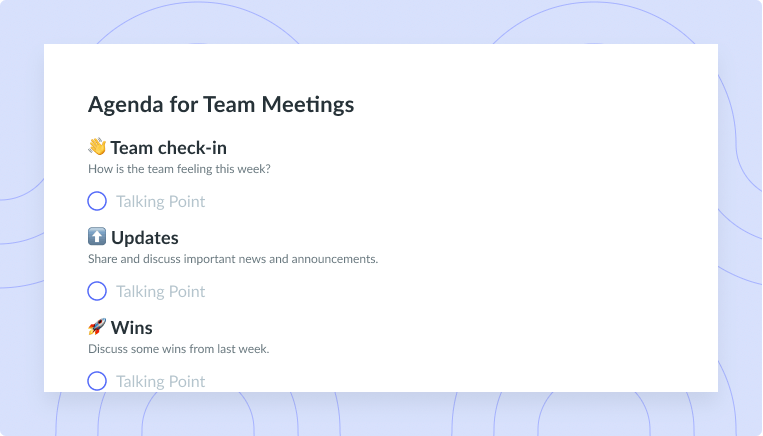Agenda for Team Meetings