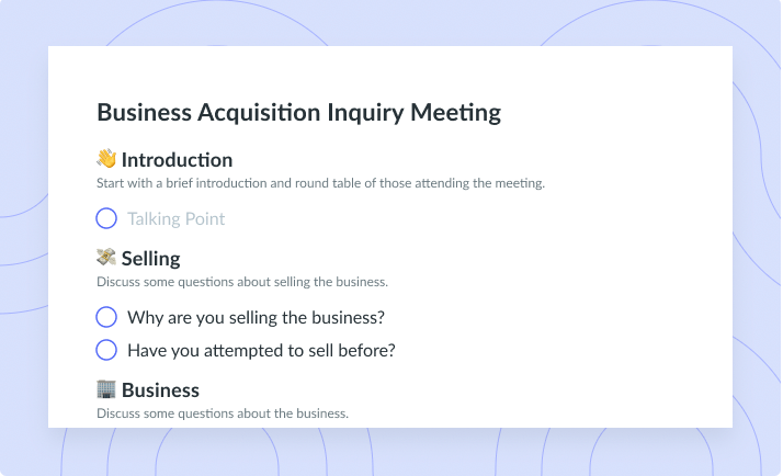 Business Acquisition Inquiry Meeting Template