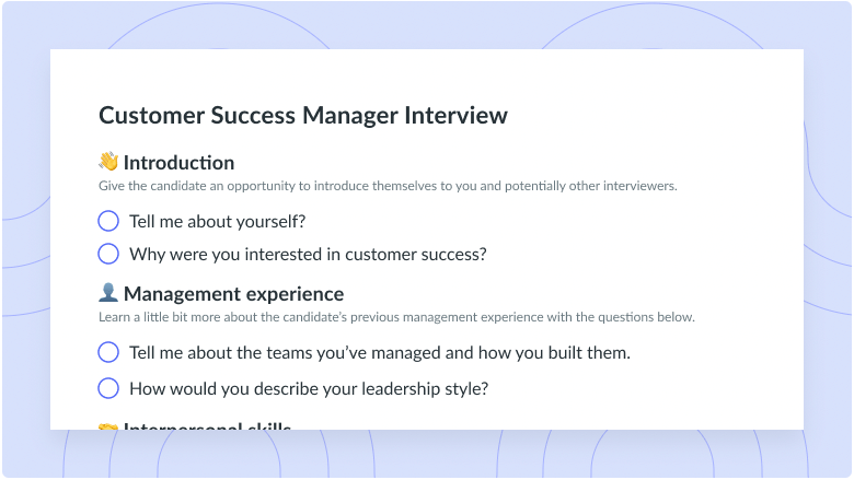 Customer Success Manager Interview Template