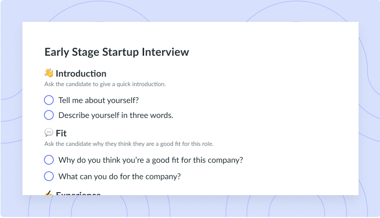 Early Stage Startup Interview Template