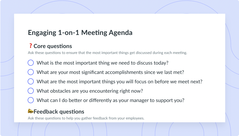Engaging 1-on-1 Meeting Agenda
