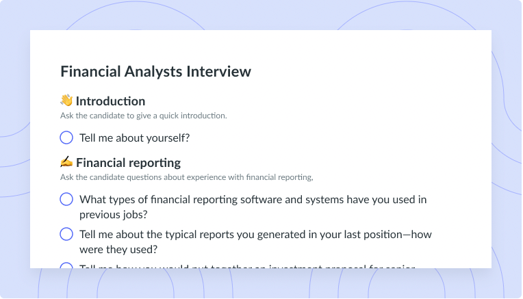Financial Analysts Interview Template