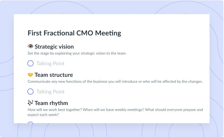 First Fractional CMO Meeting Agenda