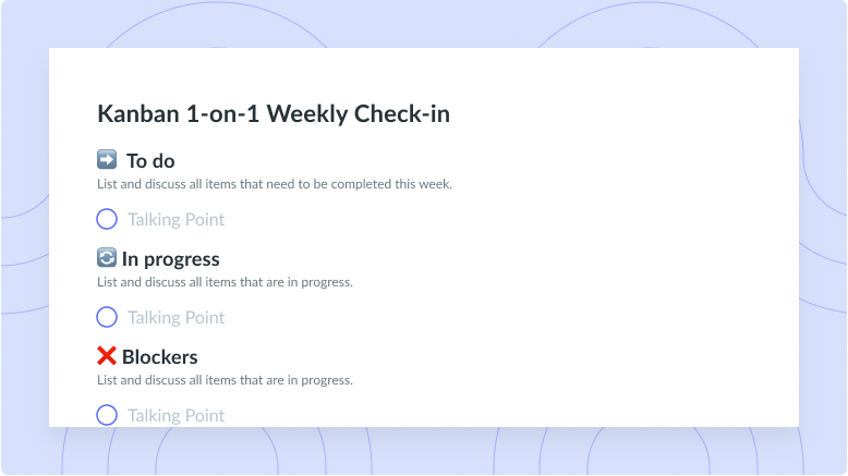 Kanban 1-on-1 Weekly Check-in