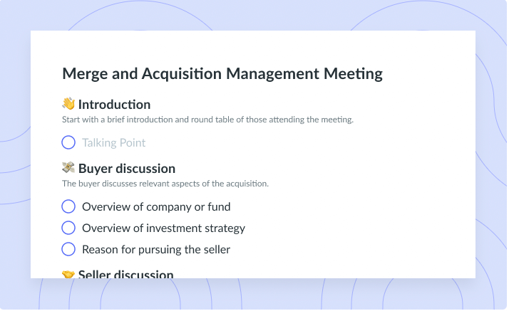 Merge and Acquisition Management Meeting Agenda