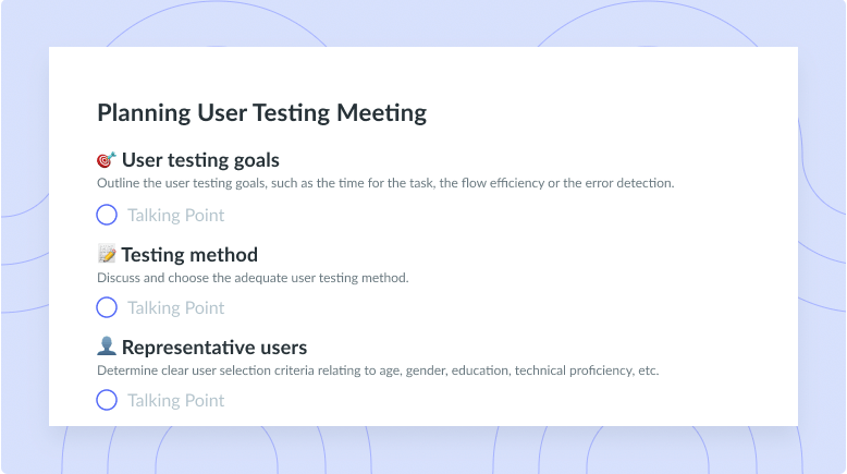 Planning User Testing Meeting Template