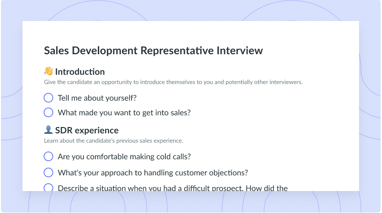 Sales Development Representative Interview Template