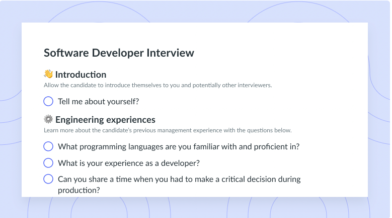 Software Developer Interview Template