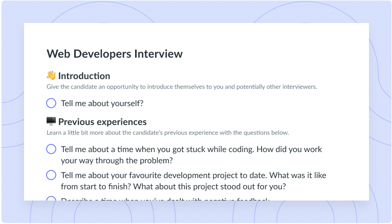 Web Developers Interview Template