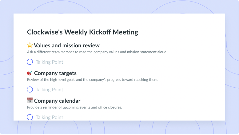 Polly’s Leadership Weekly Sync Agenda Template