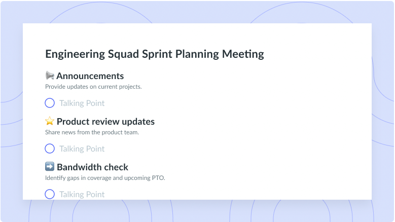 Engineering Squad Sprint Planning Meeting Template