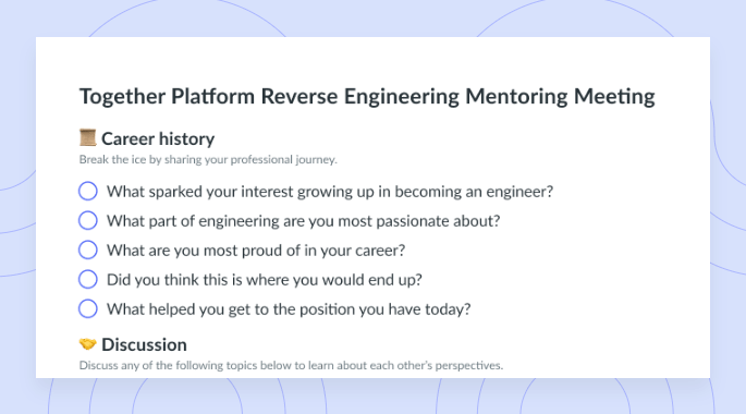 Together Platform Reverse Engineering Mentoring Meeting Template