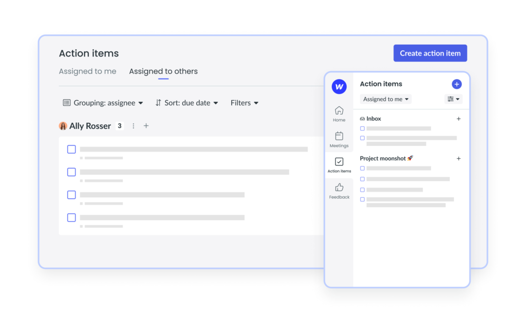 Action items in Fellow with side panel