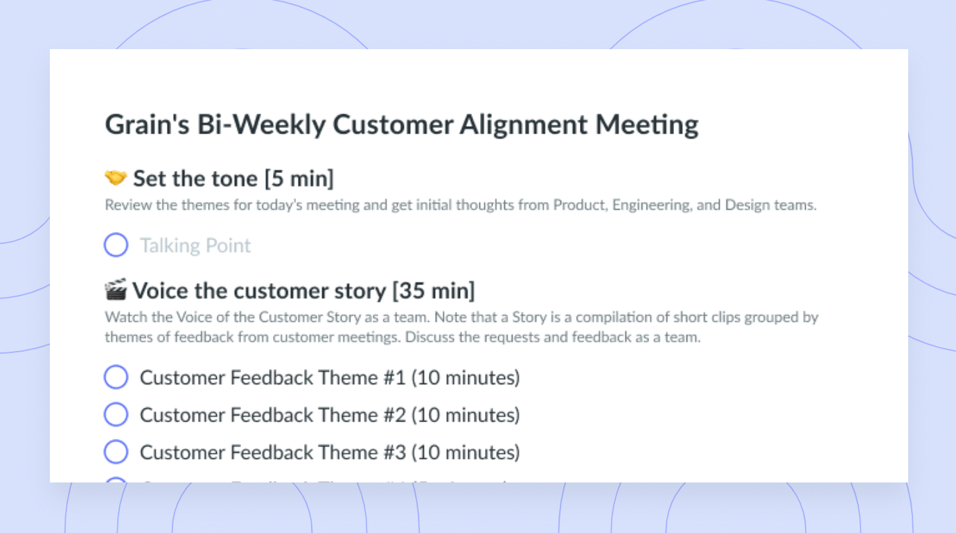 Grain’s Bi-Weekly Customer Alignment Meeting Agenda Template