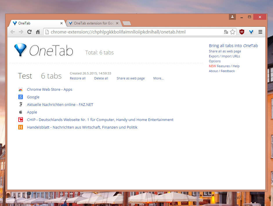 OneTab - Chrome Webstore - AHEAD