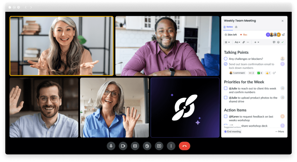 Video conferencing call with collaborative meeting agenda and AI copilot