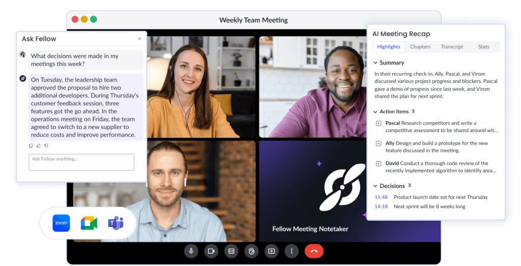 Fellow's AI meeting assistant in action
