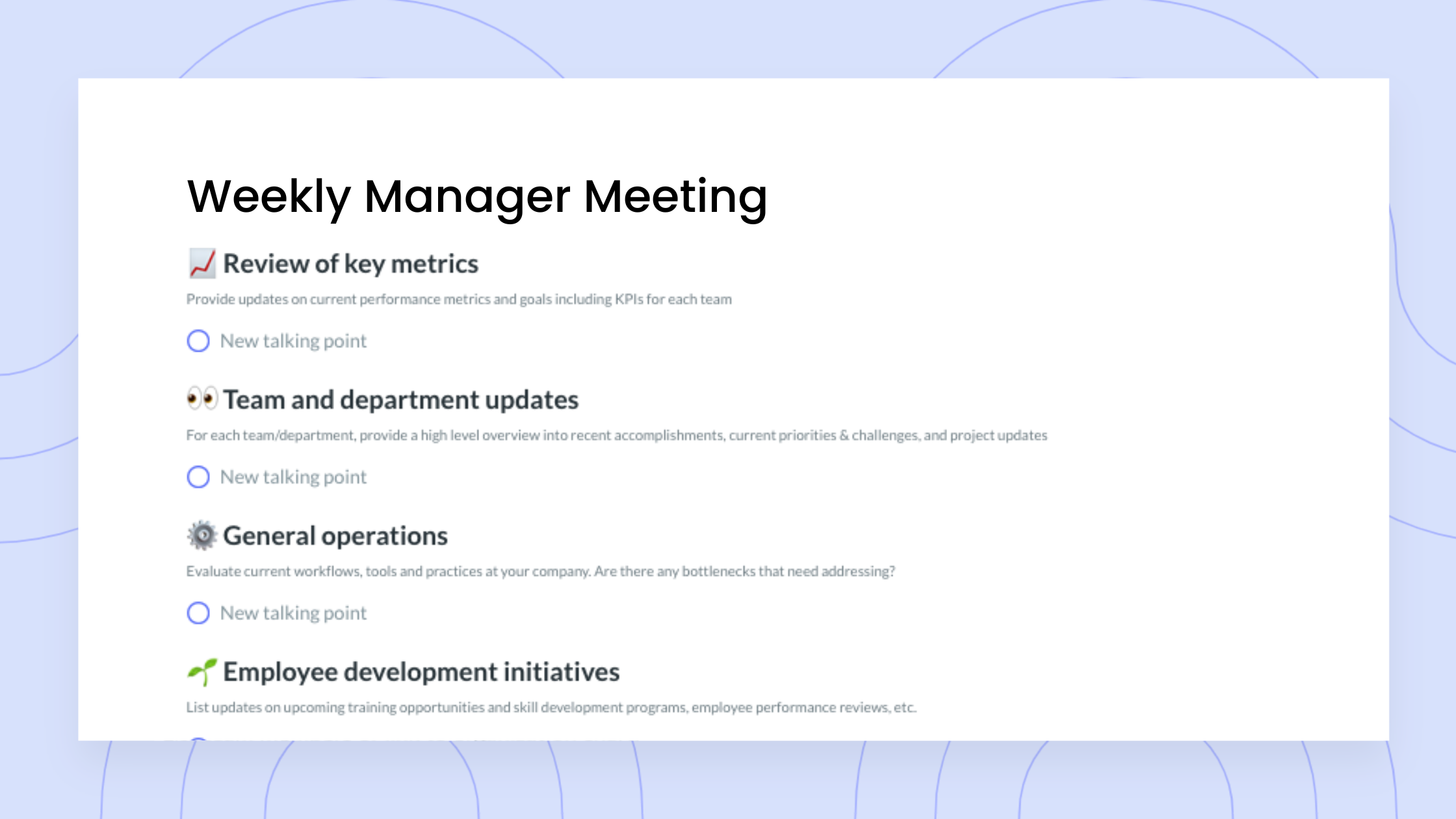 Weekly Manager Meeting
