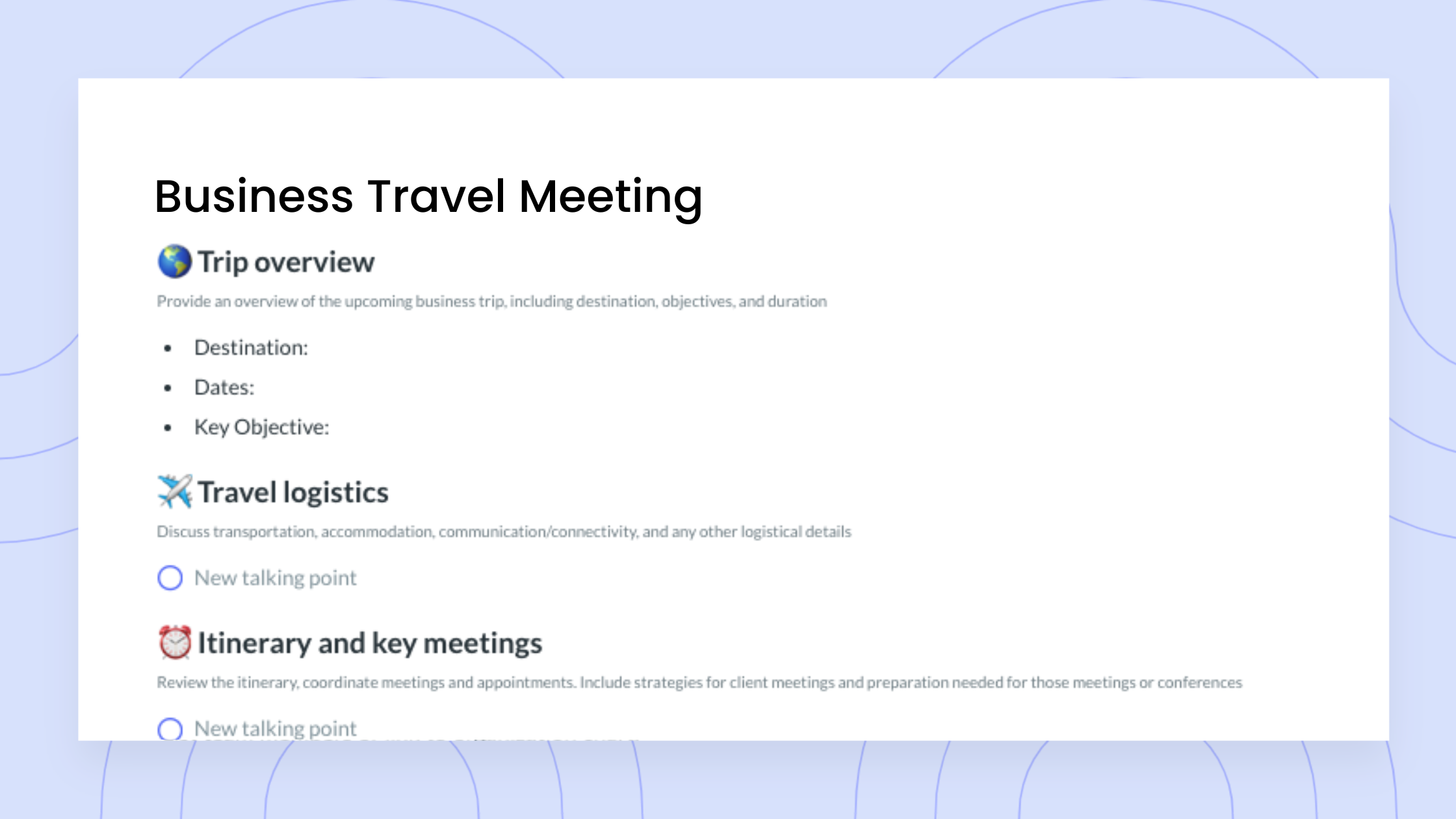 Business Travel Meeting Agenda Template