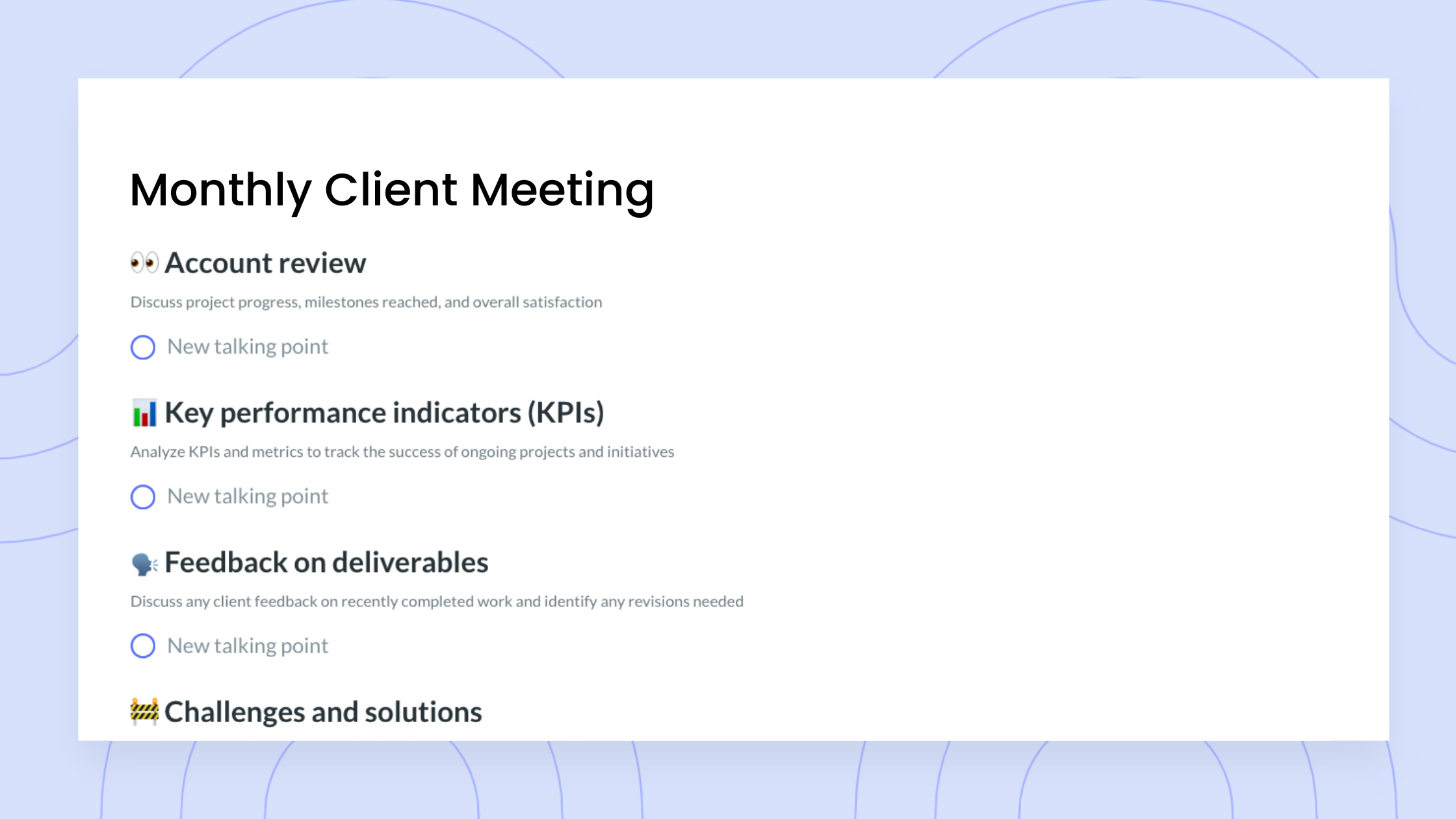 Monthly Client Meeting Agenda
