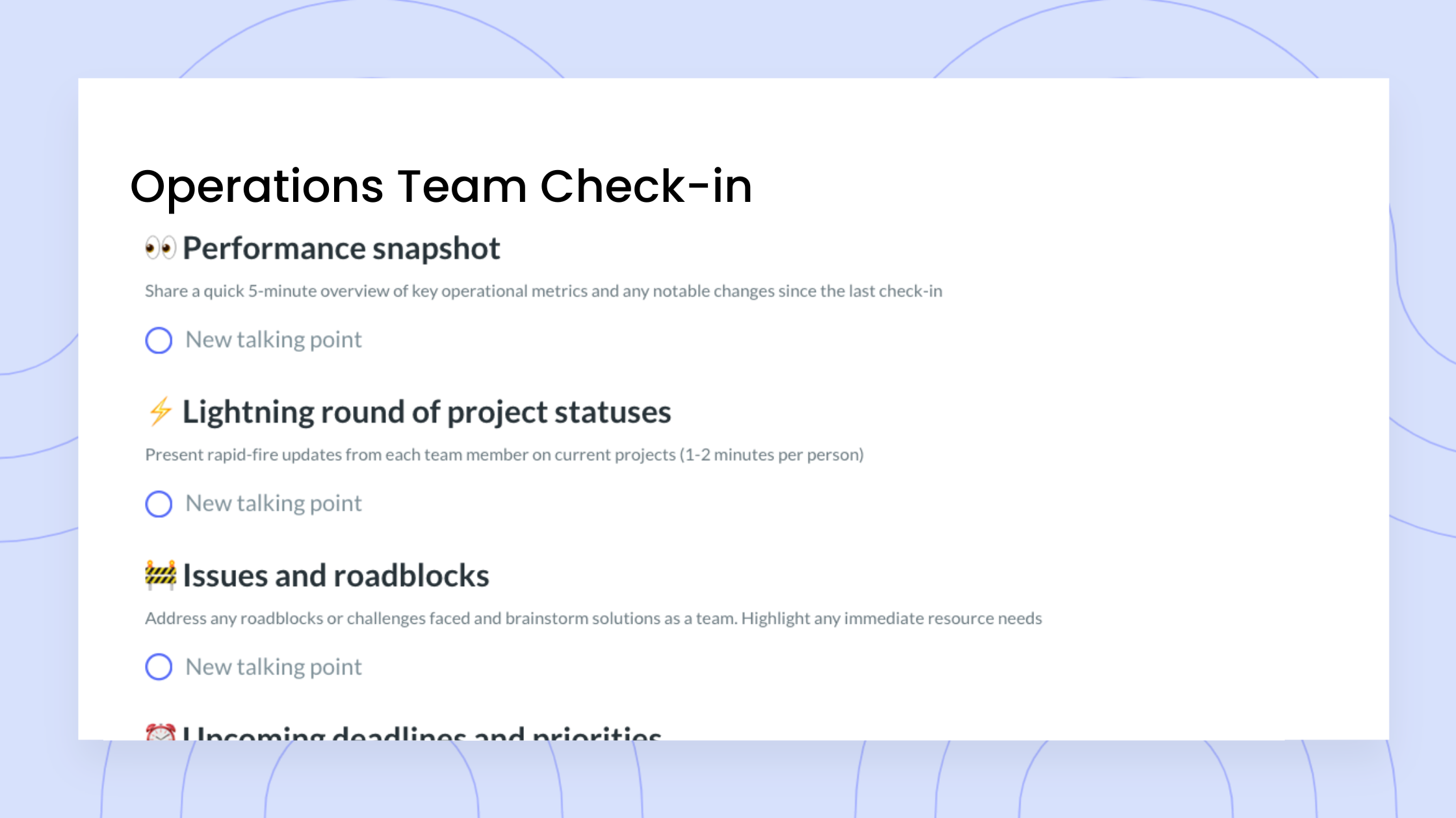 Operations Team Check-in Meeting Template