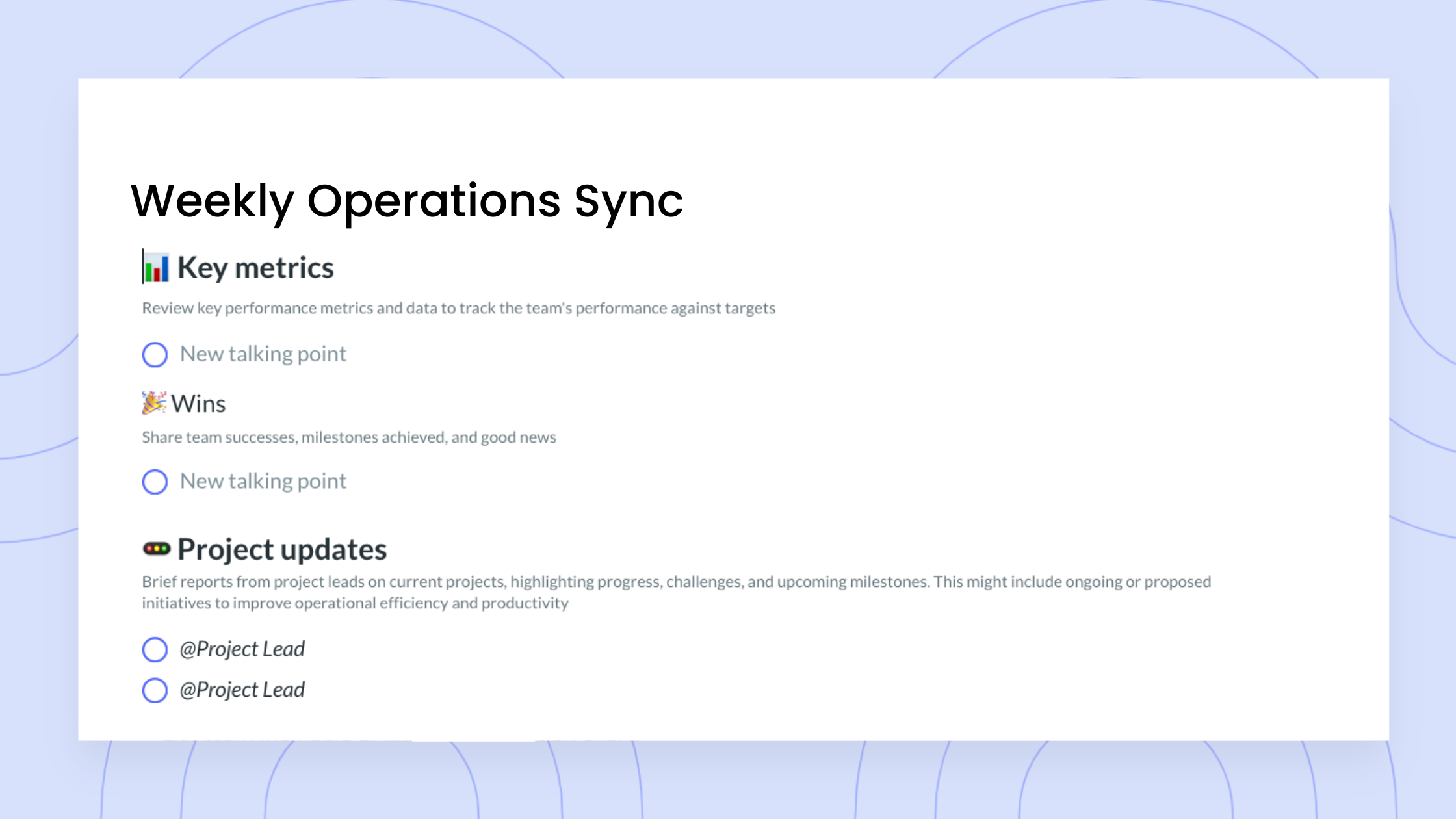Weekly Operations Sync