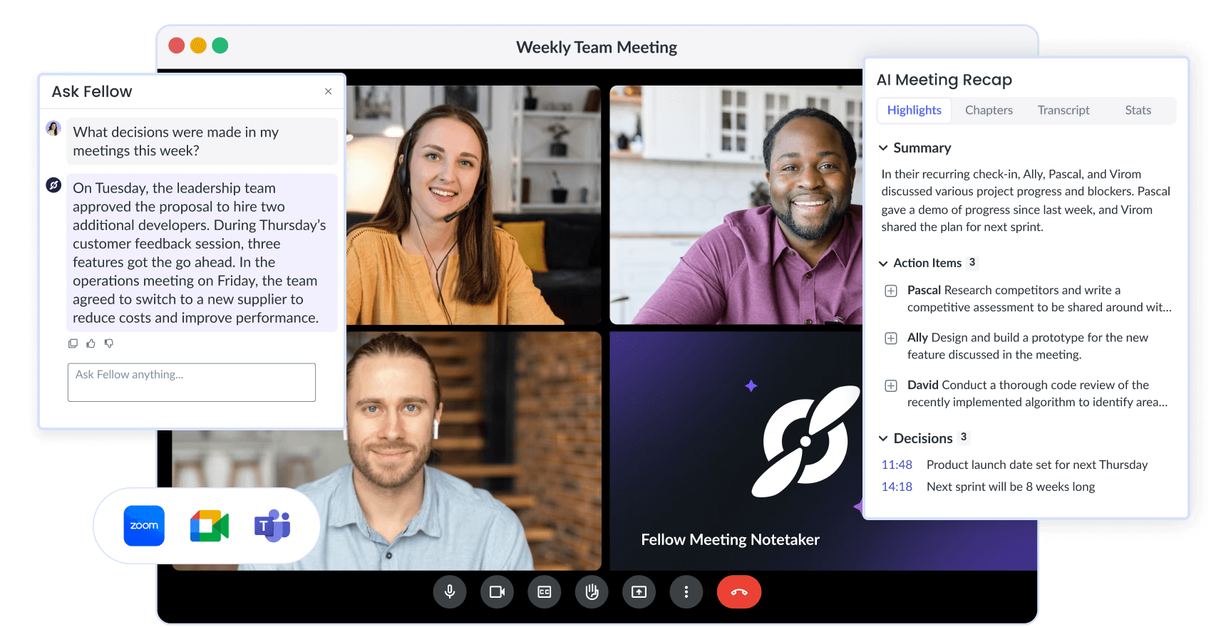 A view of Fellow's AI meeting assistant